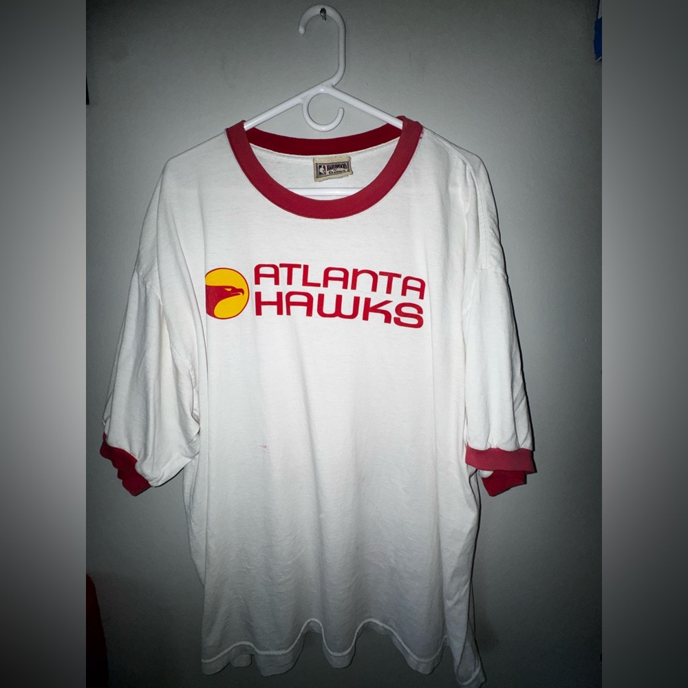 Vintage Atlanta Hawks White & Red Ringer Tee